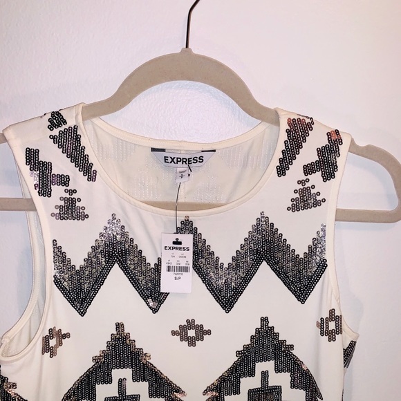 Express Dresses & Skirts - Express Ivory Aztec Silver/ Cooper Sequin Dress
